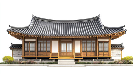 Fototapeta premium Traditional Korean house with wooden structure and tiled roof
