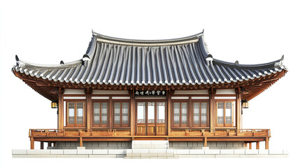 Obraz premium Traditional Korean house with wooden architecture and curved roof