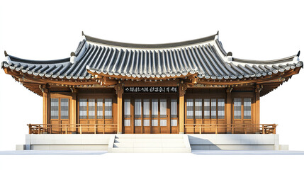 Obraz premium Traditional Korean house with wooden architecture on white background
