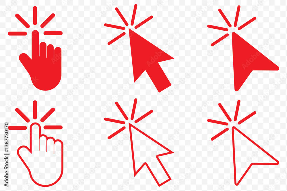 Aufkleber Red Cursor mouse click set. Click arrow vector. computer mouse click cursor icons on Transparent Background. EPS 10.