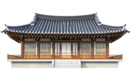 Obraz premium Traditional Korean house with wooden structure and tiled roof