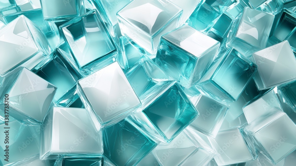 Poster abstract background of translucent teal and white cubes.