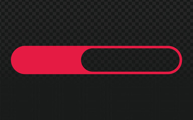Modern red progress bar design, partially filled, on a transparent dark checkered background. Useful for indicating loading or completion status in interfaces.