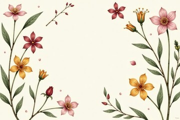 Obraz premium Hand-drawn botanical illustrations, delicate floral motifs on a neutral background for a calming interior pattern , design element, flower, graphic