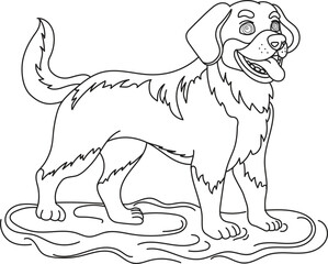 big kind dog standing on the ground, vector outline drawing