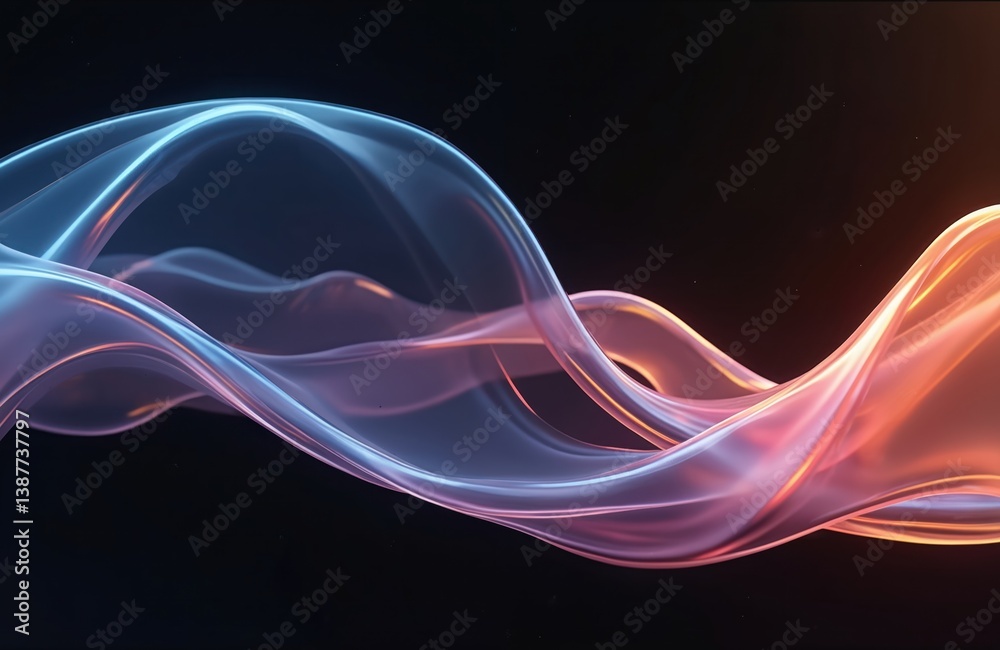 Poster abstract 3d illustration features flowing shapes, dynamic lines. modern design style, glass-like, tr
