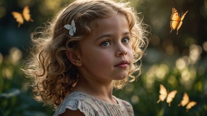 Innocence and Wonder: A Serene Park Portrait of a Girl with Butterfly