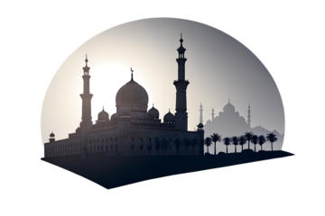 Majestic mosque silhouette at dawn ai png isolated on a white background