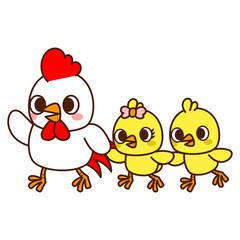 Chicken father rooster and baby chicks, Happy Father's Day