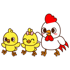 Chicken father rooster and baby chicks, Happy Father's Day