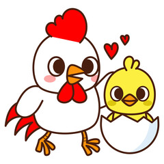 Chicken father rooster and baby chicks, Happy Father's Day
