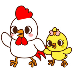 Chicken father rooster and baby chicks, Happy Father's Day