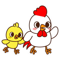 Chicken father rooster and baby chicks, Happy Father's Day