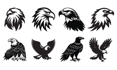 Powerful Eagle Vector Bundle Featuring High-Quality Soaring and Perched Poses for Logos, Tattoos, and Illustrations in a Striking Black and White Aesthetic