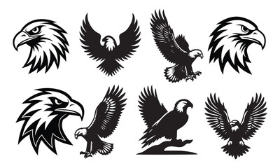 Dynamic Eagle Vector Collection – Bold Flying, Perched, and Circular Emblems for Logos, Badges, and Tattoos