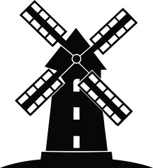 Windmill Silhouette Vector & Renewable Energy Icon