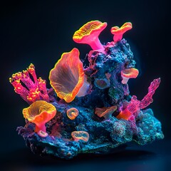 Obraz premium Vibrant Coral Reef: A mesmerizing macro shot reveals the beauty of coral reef. Vivid colors and intricate structures, showcasing the underwater wonderland. 