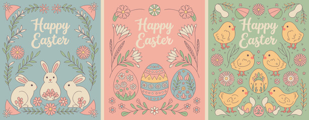 Fototapeta premium Easter poster, Easter banner, banner, Easter clipart, happy Easter, Easter 2025, 2025, Easter celebration, easter sublimation, easter card, easter, bunny, rabbit, egg, card, spring, cartoon, holiday, 