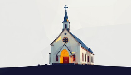 White Church with Blue Steeple and Cross