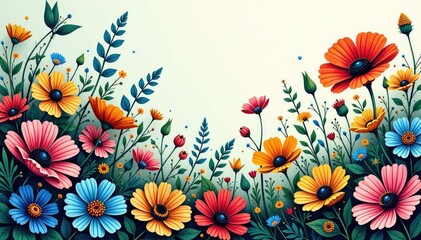 Fototapeta premium Intricate line art blooming wildflowers, endless texture, nature, floral
