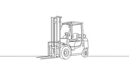 Forklift Truck Line Drawing Industrial Vehicle Equipment Transportation Concept