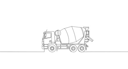 Concrete Mixer Truck Line Art Construction Vehicle Minimalist Design