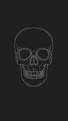 Fototapeta premium Halloween Skull Linear Vector Art Black Background Spooky Design