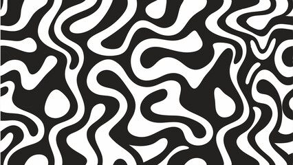 Fototapeta premium Seamless vector pattern with abstract wavy lines in black and white psychedelic style with thick curving stripes and hand drawn optical art feel for bold fashion and edgy design