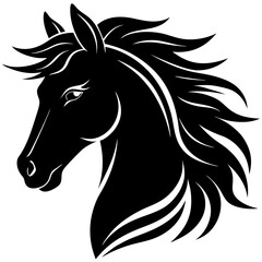 Horse Head Silhouette Logo Vector - Majestic Animal Symbol of Freedom, Courage, Power, Wildlife, Strength, Grace, War, Heraldic Design, Equestrian, Noble, Fierce, Adventure, Leadership, Heritage.