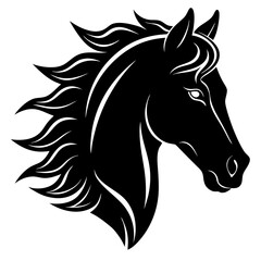 Horse Head Silhouette Logo Vector - Majestic Animal Symbol of Freedom, Courage, Power, Wildlife, Strength, Grace, War, Heraldic Design, Equestrian, Noble, Fierce, Adventure, Leadership, Heritage.