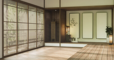 Obraz premium Concept Empty room and wood panels wall background 3D illustration rendering