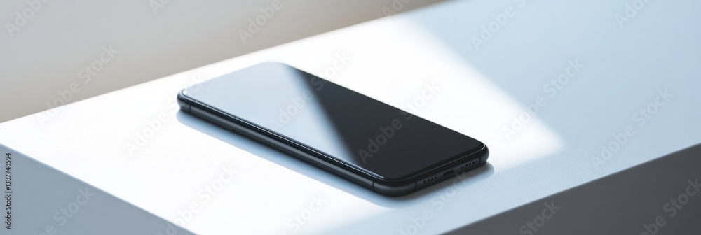 Leinwandbilder Sleek modern smartphone on a minimalist white surface with soft diffused lighting creating a clean technology aesthetic