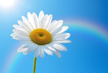 Bright Daisy Flower Against Clear Blue Sky with Rainbow Arch