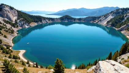 Fototapeta premium Irregular shaped lake with winding shoreline, rocky outcrops, beauty, pattern