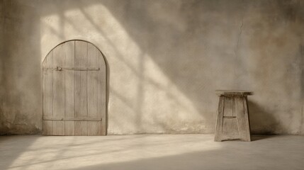 Rustic room, sunlight, shadows