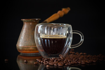Elegant coffee still life with a dark background