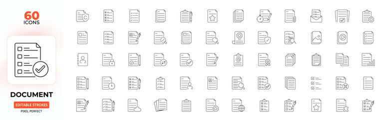 Document Line Icons – Forms, Files, Tasks, Editing, Cloud, Media Editable Stroke.

