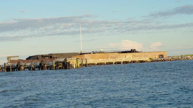 View of Fort Sumter in Charleston South Carolina from a boat in Charleston Harbor. 