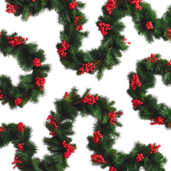 christmas wreath pattern, holiday garland seamless background, festive pine leaves design