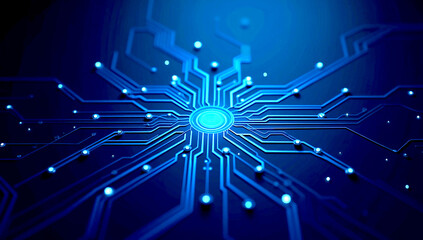 Glowing blue fractal space art with star lights and fiber optic energy.