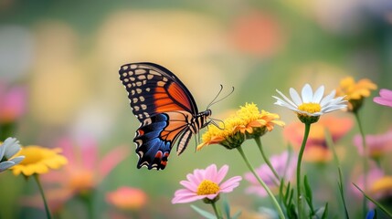 A butterfly landing on a colorful daisy in a meadow --ar 16:9 --v 6.1 Job ID: f3a29c65-e7d3-4270-90fb-3b886b10b100