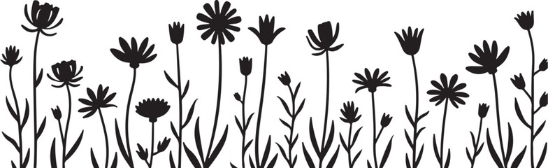 Wildflower Silhouette SVG Bundle | Floral Border Vector Clipart for Cricut & Crafts

