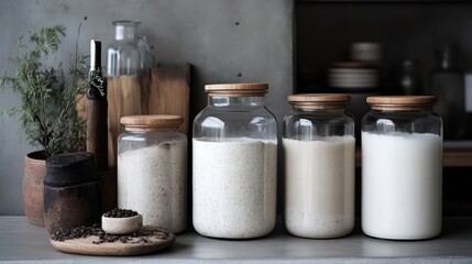 Kitchen Storage Jars with Ingredients