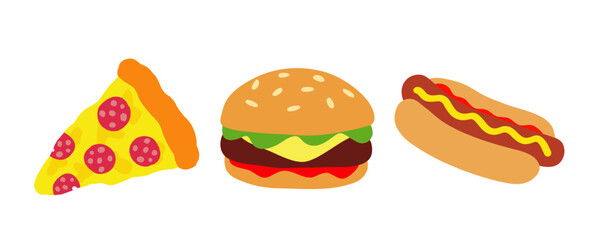 pepperoni pizza slice burger hot dog vector cartoon illustration
