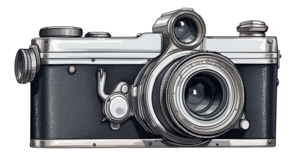 Illustration of a vintage camera with a transparent background
