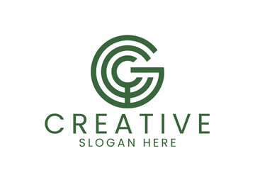 Modern Green Letter G Logo Design Minimalist Branding eco icon font line clean  