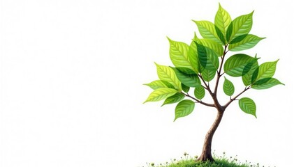 Obraz premium Young tree, delicate leaves, isolated on white , twig, single, wood