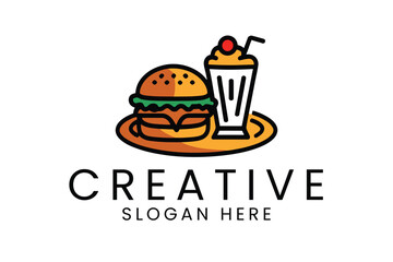 Delicious Burger and Milkshake Combo Classic Food eat red menu meal logo icon   