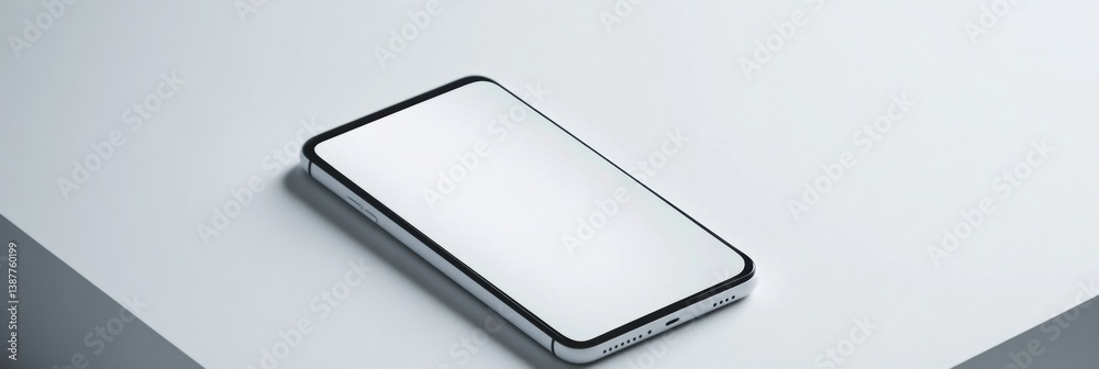 Leinwandbilder Modern smartphone resting on sleek white surface with minimalist design and soft diffused lighting creating a clean technology aesthetic