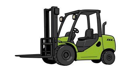 Fototapeta premium Cartoon Forklift Truck Illustration Green and Black Design on White